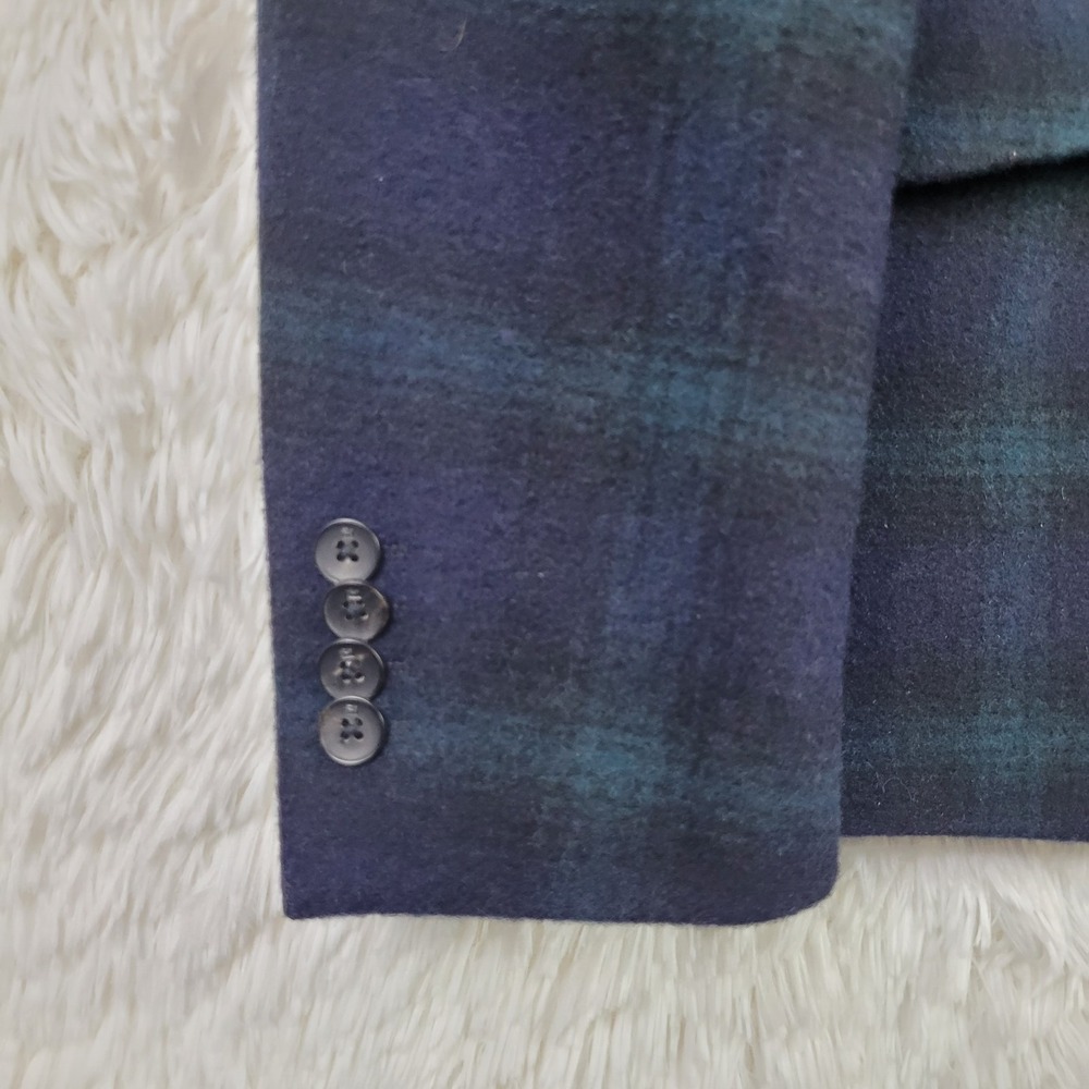 Scotch & Soda Mens Navy Green Plaid Wool Blend Blazer Jacket Size L 50 Tartan - Picture 3 of 13